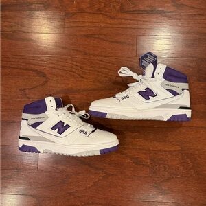 New Balance White and Purple High-Top Sneakers